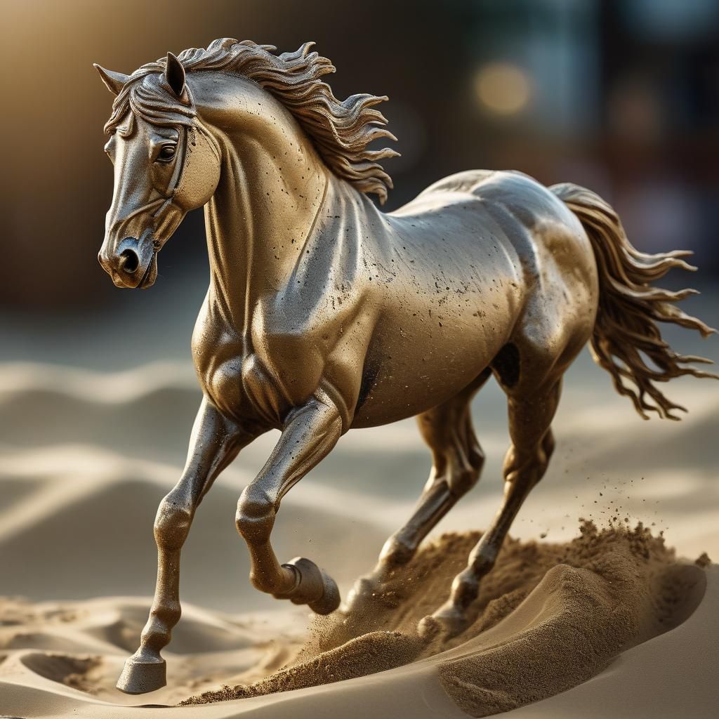 Detailed Sand Horse Sculpture in Soft Natural Light
