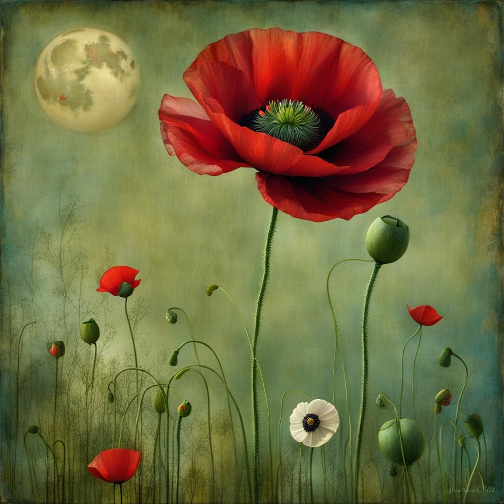 Surreal Poppy Flower Art Illustration