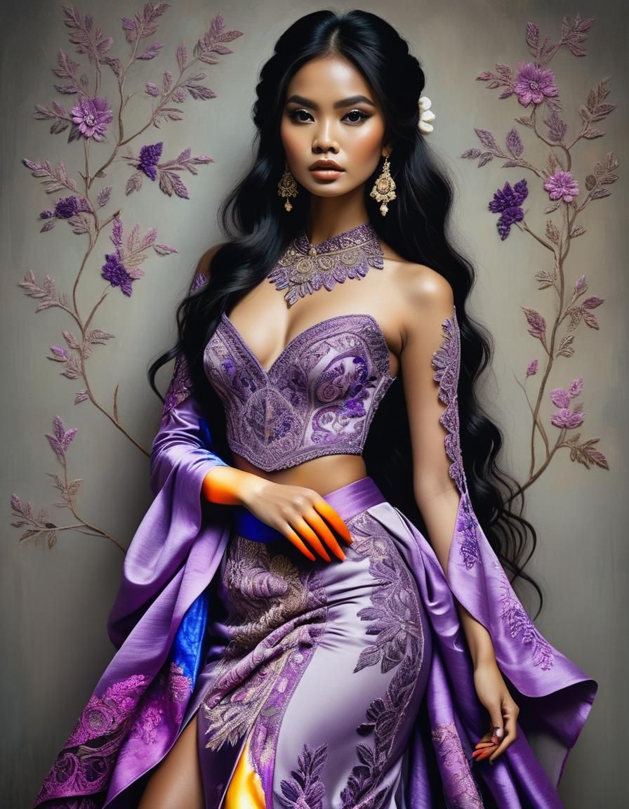Beautiful Filipina in Embroidered Filipiniana Dress