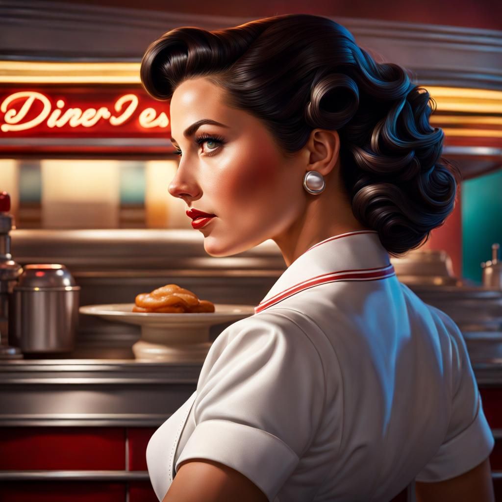 1950s Diner Waitress in Hyperrealistic Style