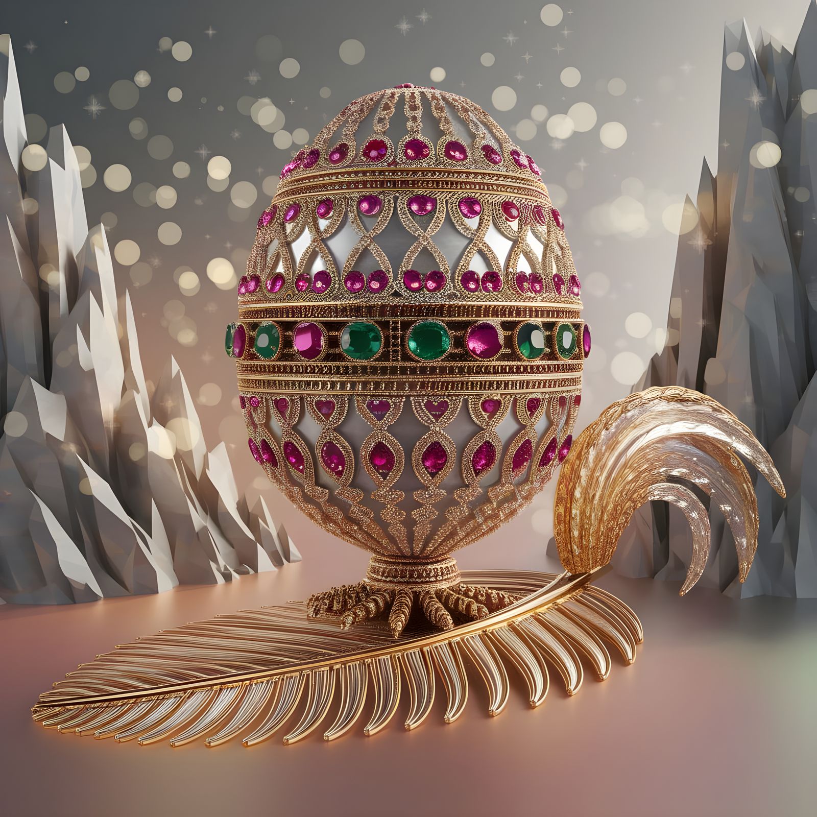 Hyperrealistic Jeweled Masterpiece: Golden Paskha Egg with E...