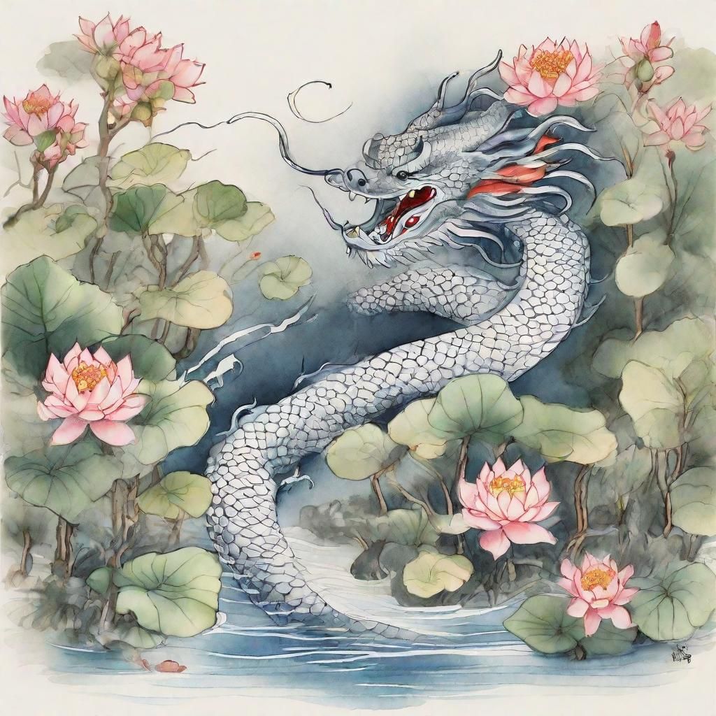 Traditional Chinese Dragon in Serene Water Landscape