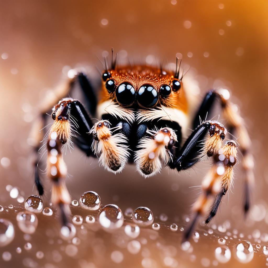 Jumping Spider Macrophotography with Water Droplets