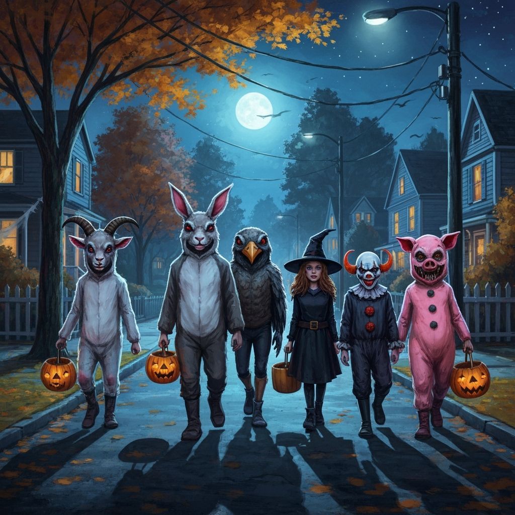 Scary Halloween Costumes on Moonlit Street