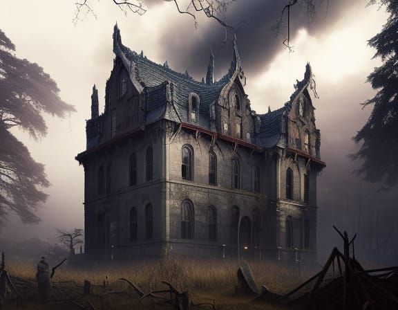 Creepy Fantastical University Landscape Painting