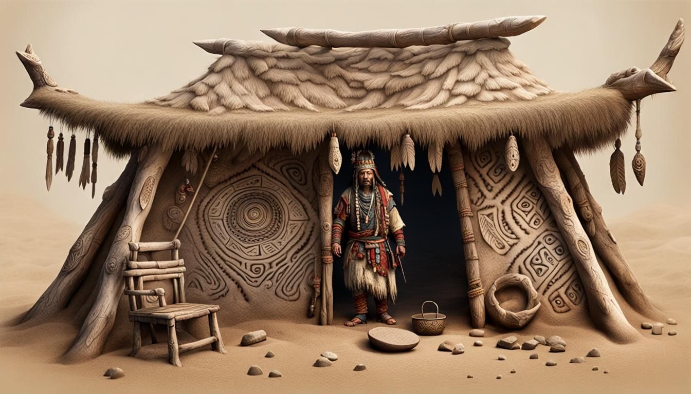 Realistic Shaman Engraving Bone with Artistic Pattern