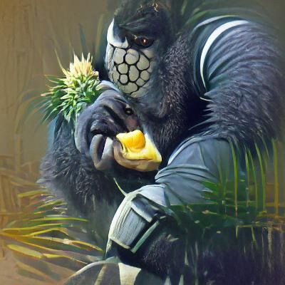 Handsome Gorilla Man Enjoys Pineapple