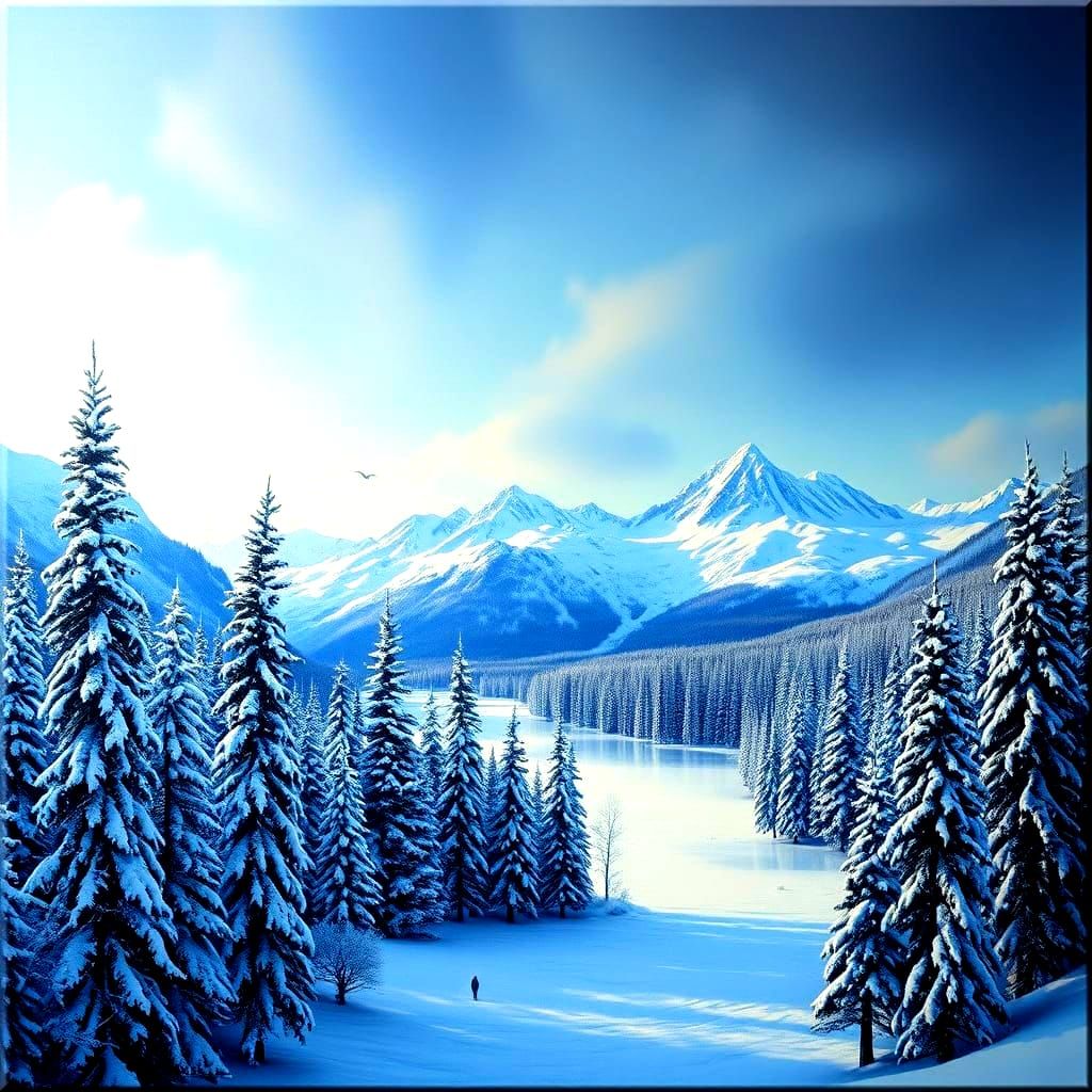 Winter Landscape Painted on Eagle Feather