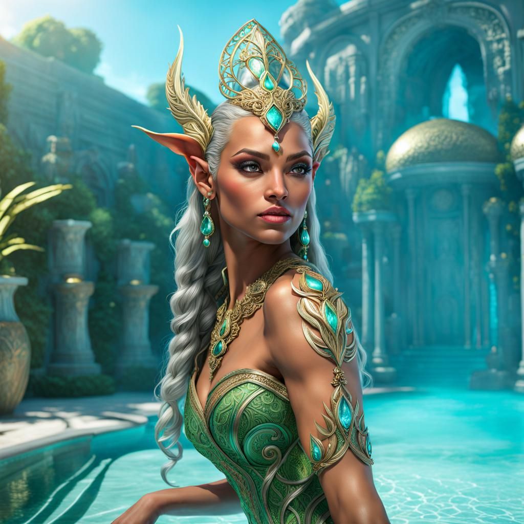 Elven Supermodel with Margarita: Hyperdetailed CGI Portrait