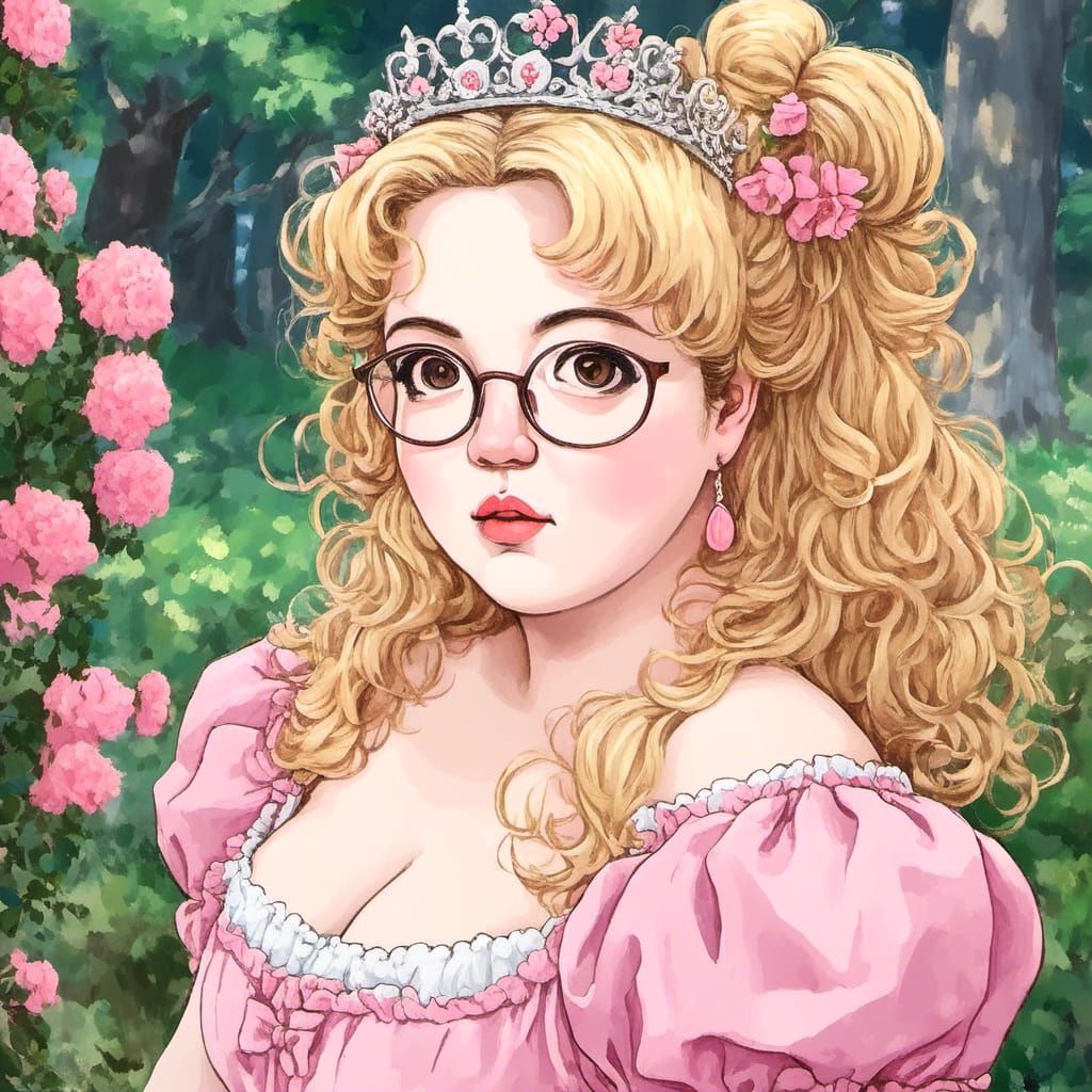 Anime Princess in Pink Gown in Garden