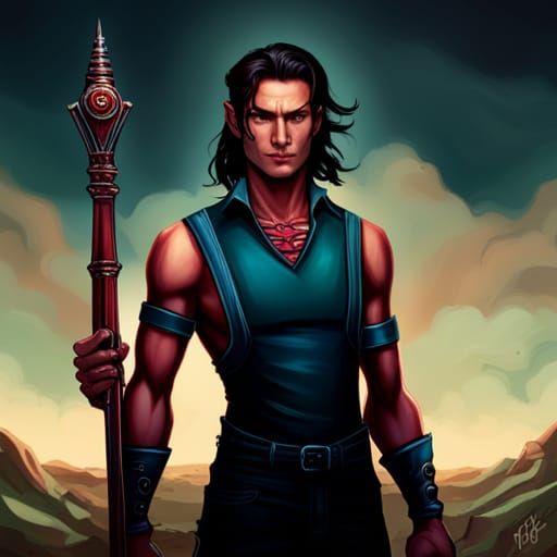 Confident Tiefling Portrait with Red Skin in Fantasy Style