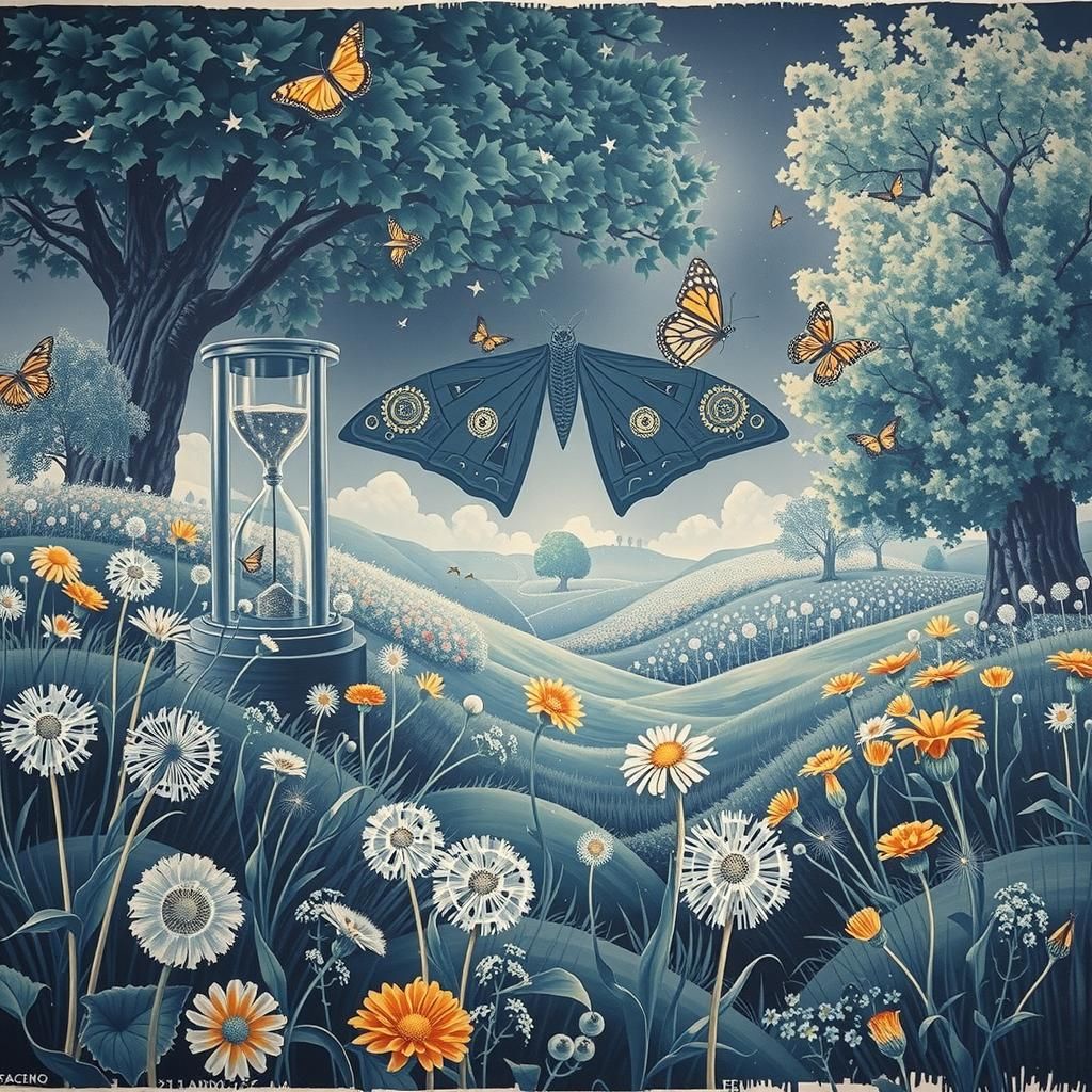 Surreal Landscape with Aztec Deity, in Cubist Style