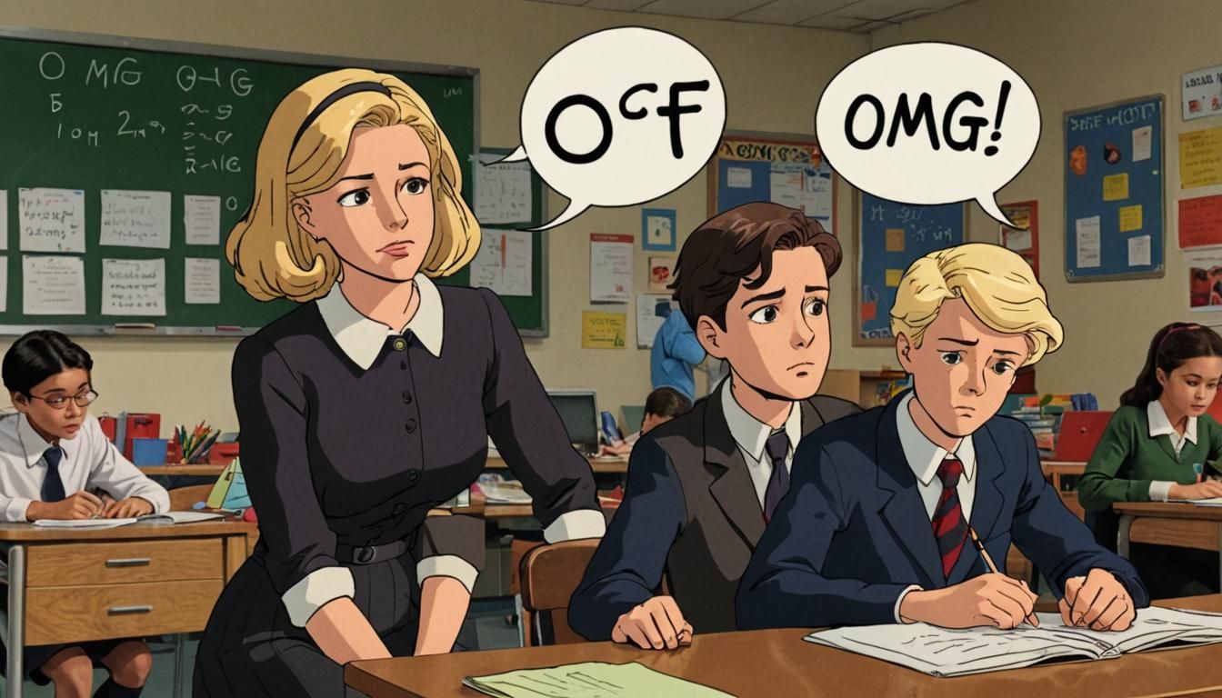 Charlie Brown sits in a school classroom. Thinking about his teacher.