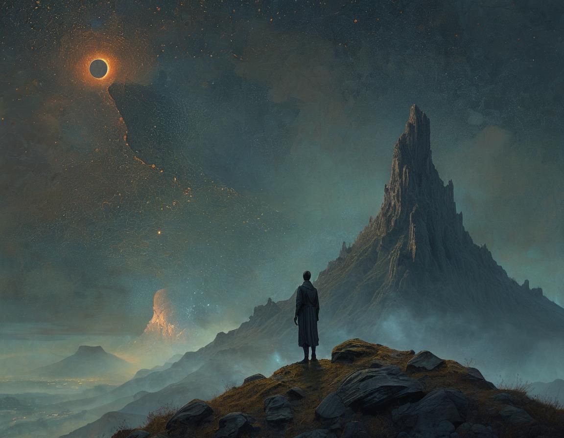 Mystical Figure in Eerie Surreal Shadow Landscape