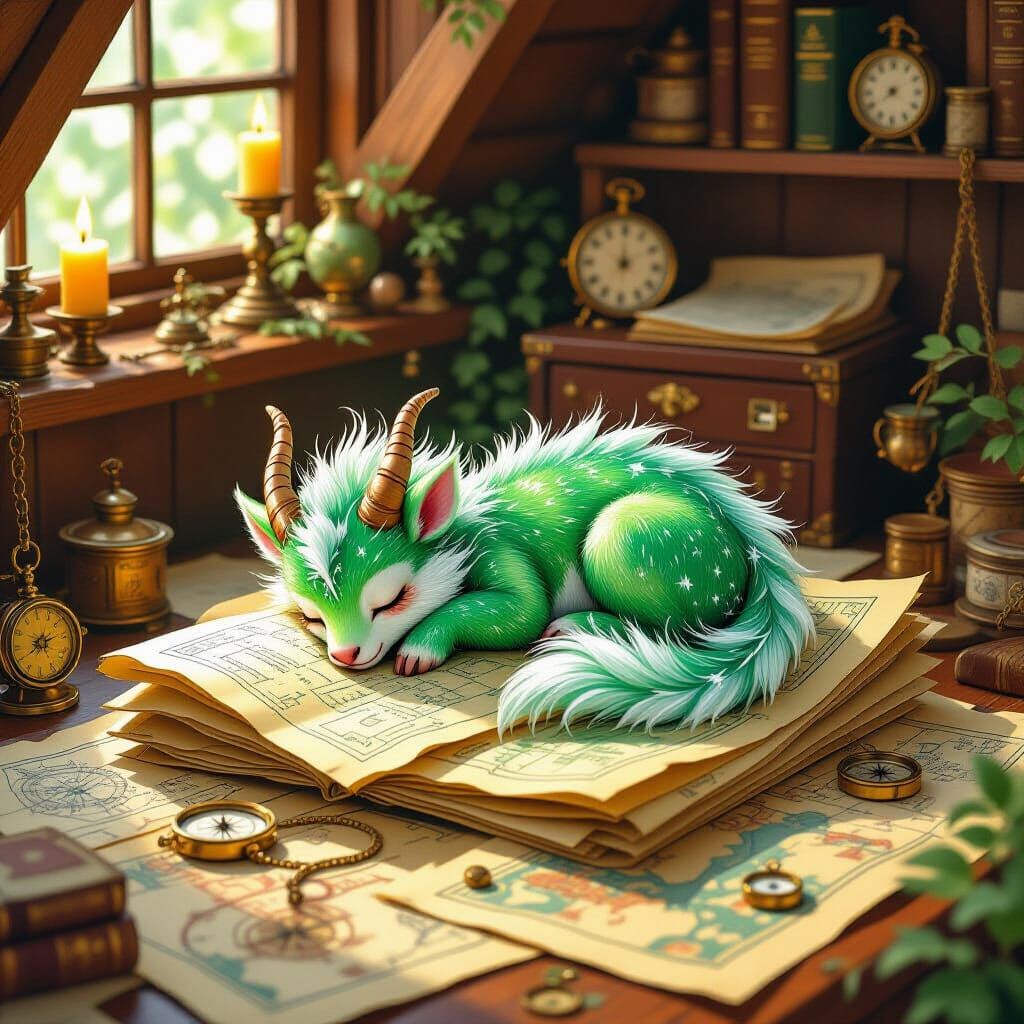 Emerald Kirin Asleep in Cartography Room