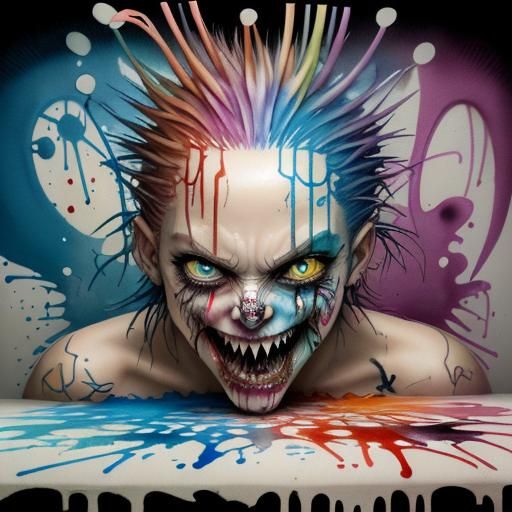 Unsettling Watercolor Graffiti Art: A Study in Chaos