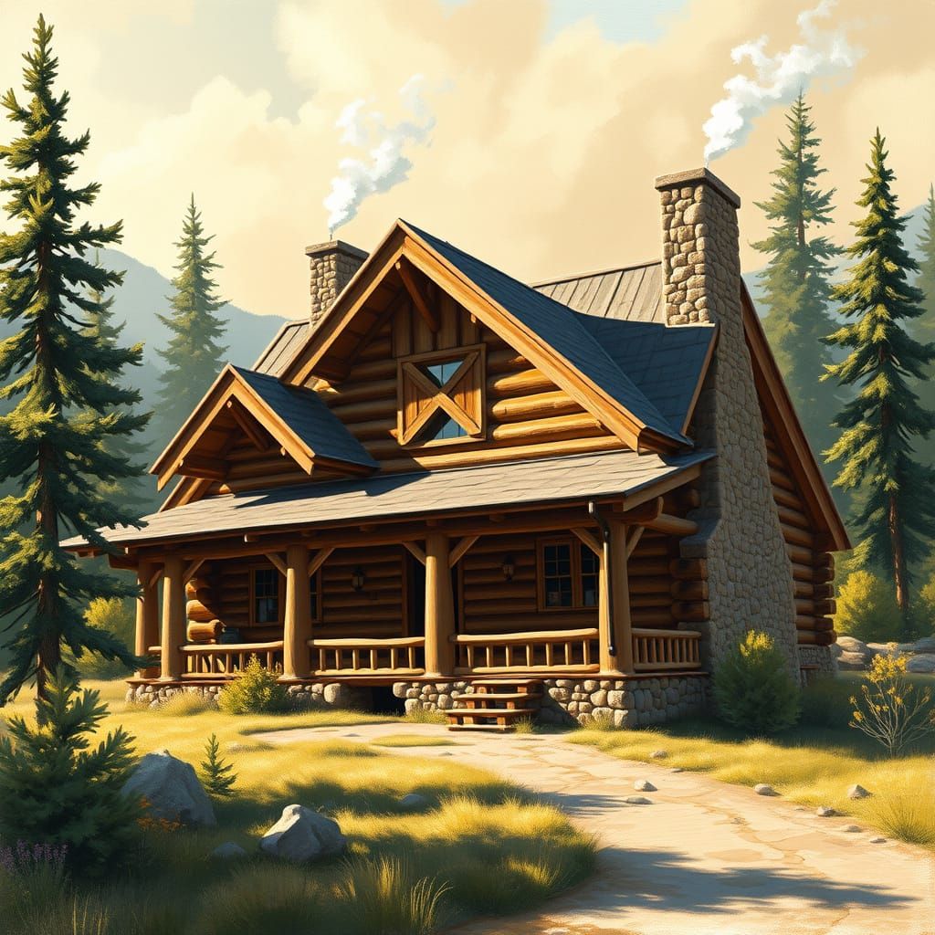 Montana Log Cabin in Wilderness Landscape