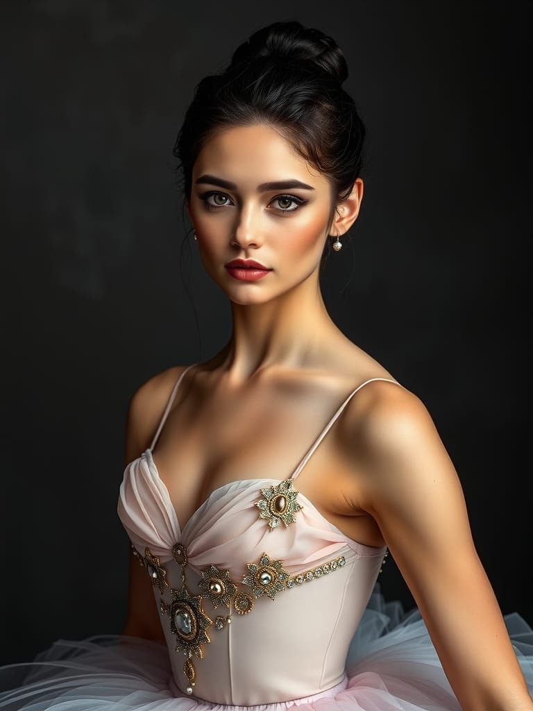 Elegant Ballerina with Dark Hair in Ethereal Lighting