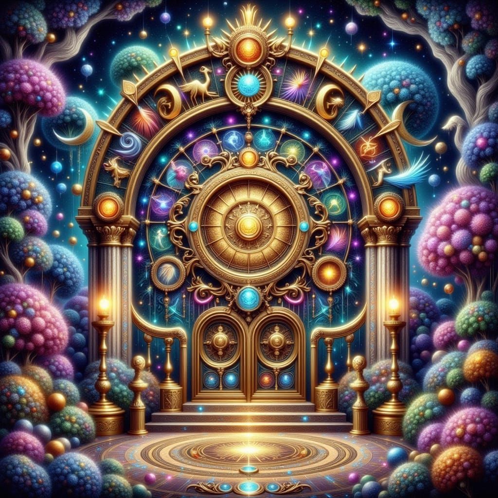 Dreamlike Zodiac Doorways in Mystical Impasto Style