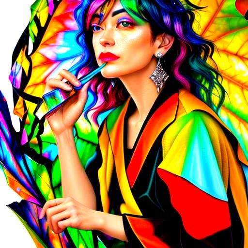 Psychedelic Fractal Leaves in Vivid Oil Painting