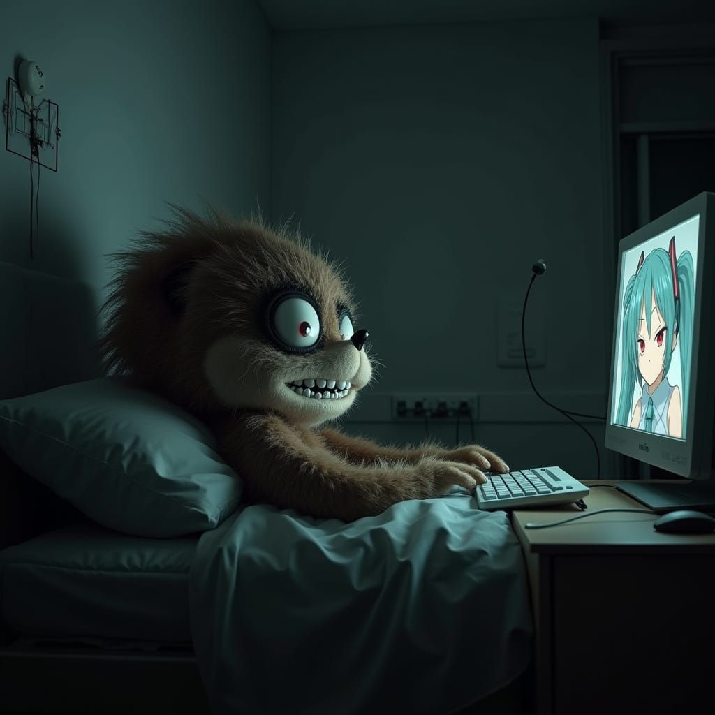 Horrific Hospital Creature in Cyberpunk Haze