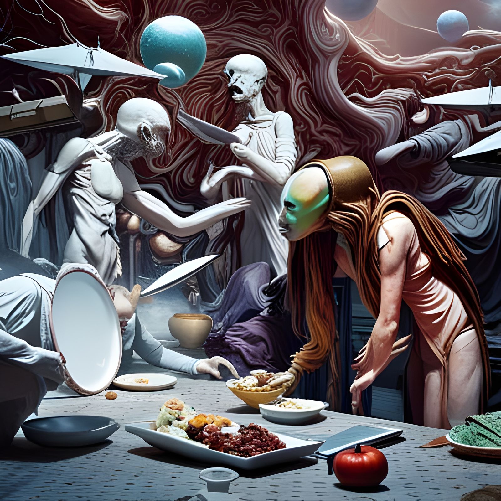 Hyperrealistic Alien Feast in a Futuristic Setting