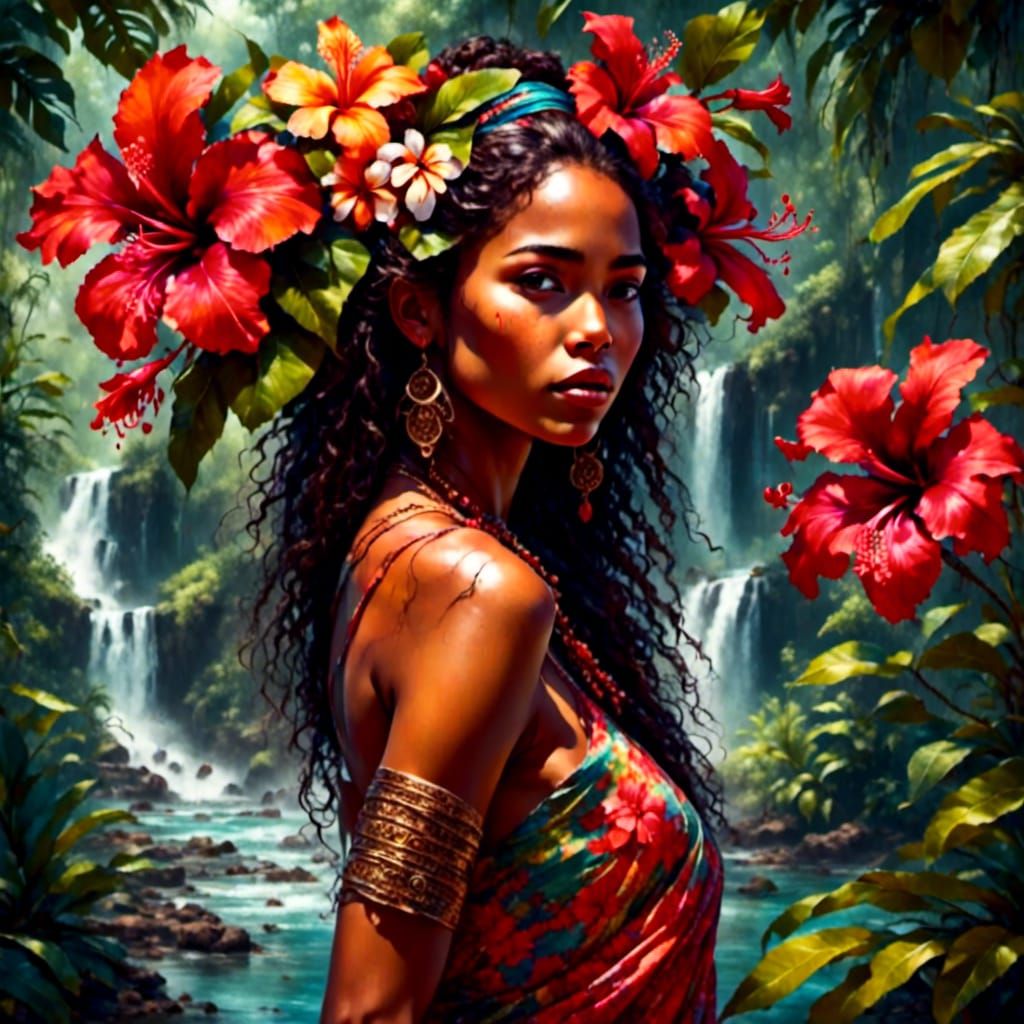Hawaiian Girl Portrait with Hibiscus, Dreamy Soft Focus