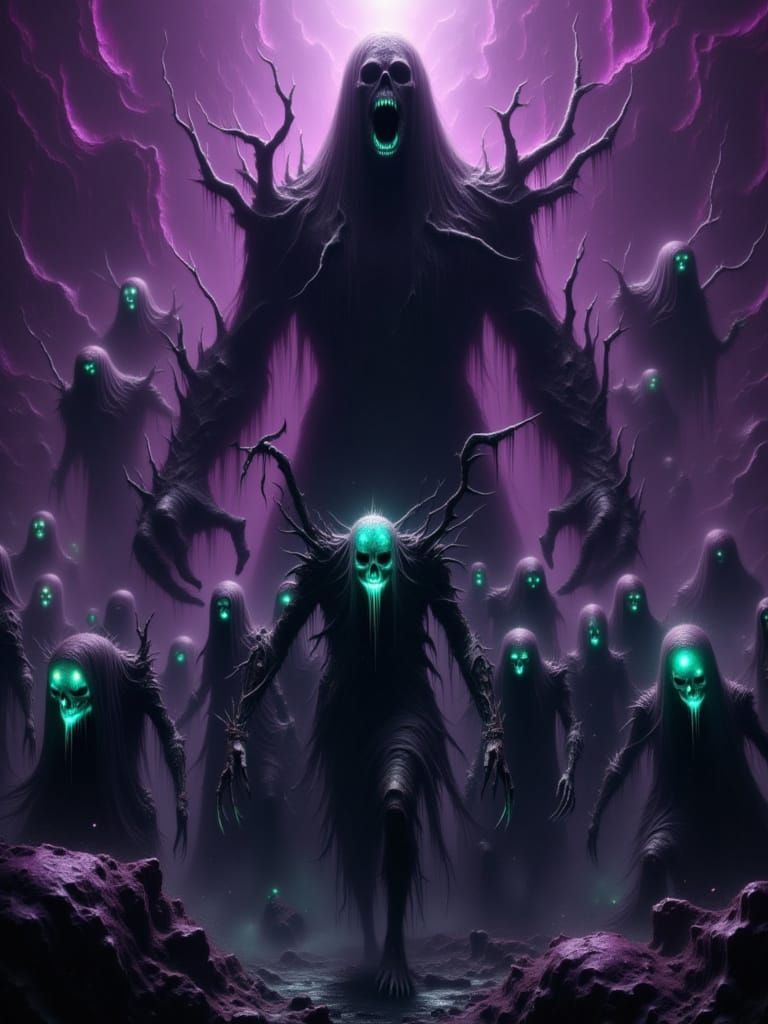 Colossal Shadow Army Breaches Veil in Dark Fantasy Art