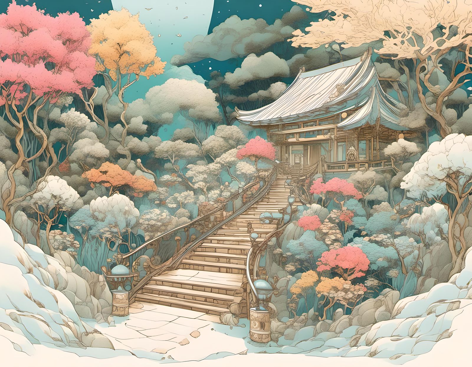 Japanese Cyberpunk Volcano in Winter