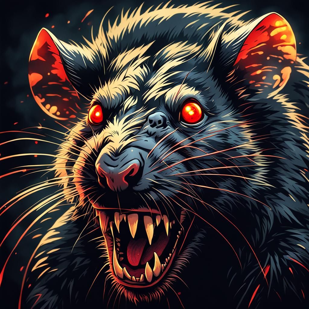 Giant Glowing-Eyed Rat in Dark Fantasy Style