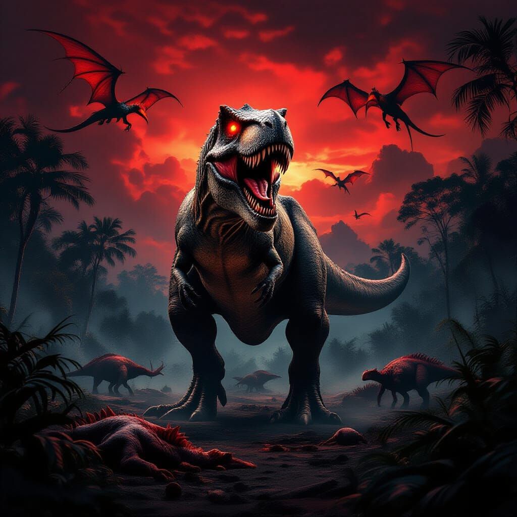 Massive T-Rex in Prehistoric Jungle