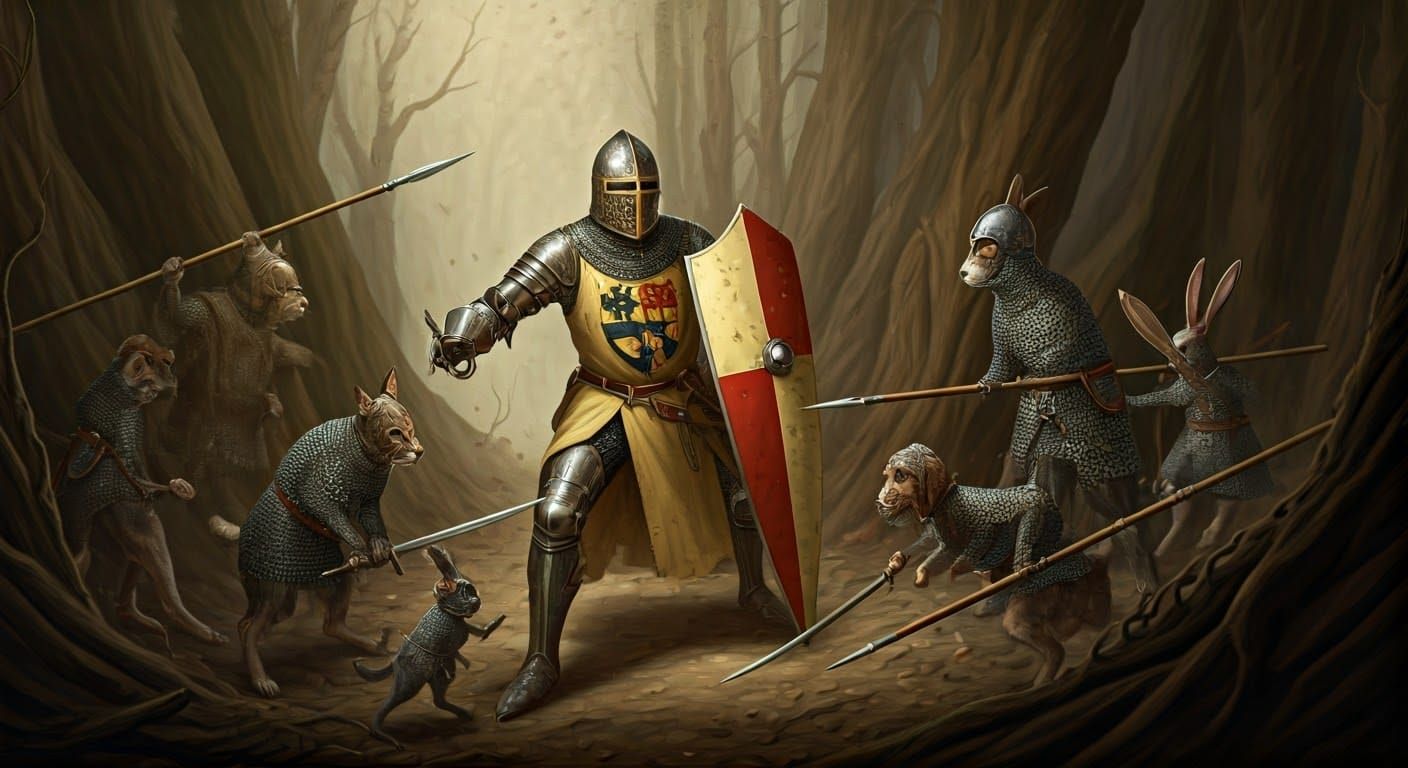 Medieval Knight Defends Against Animal Warriors