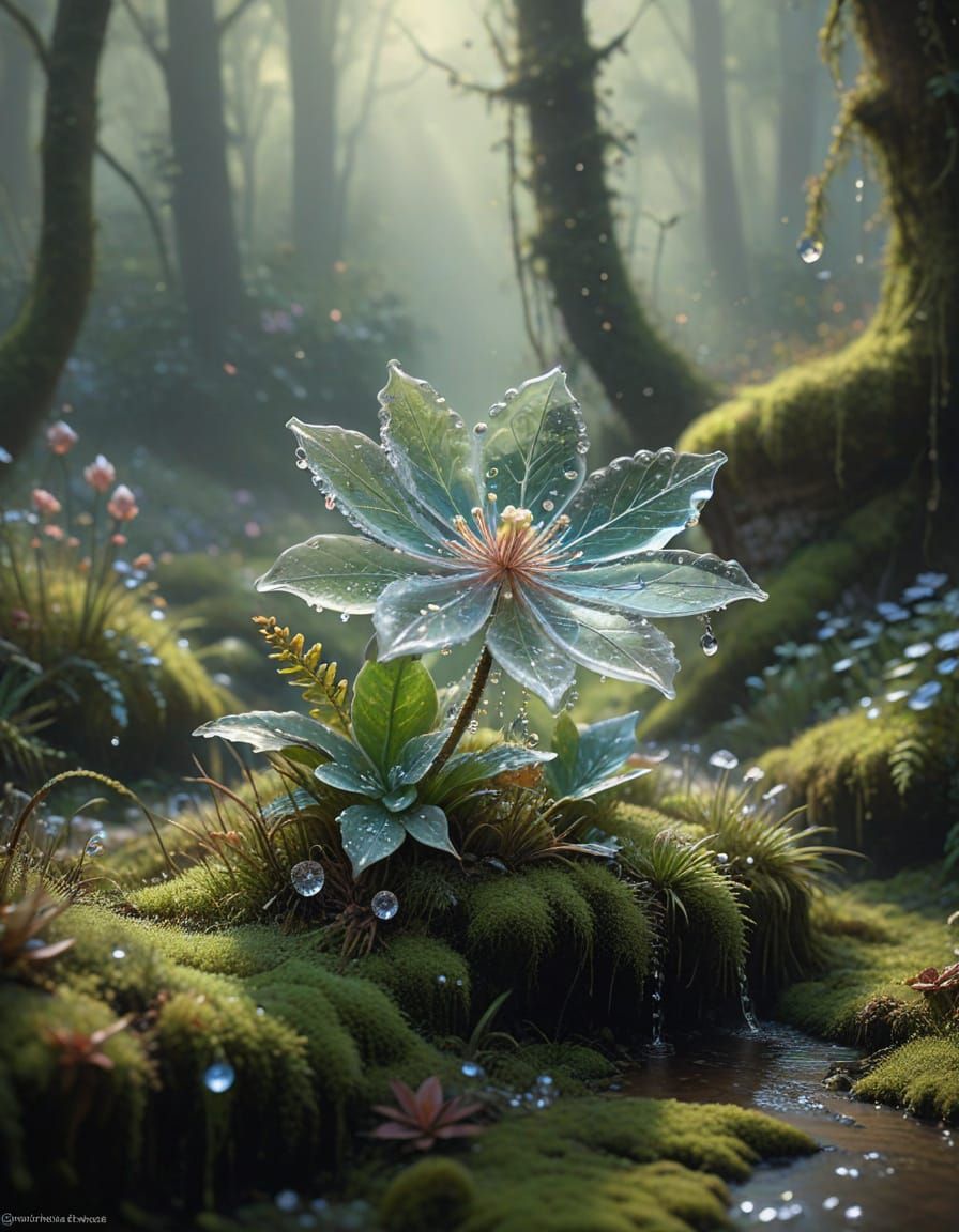 Delicate Glass Flower in Enchanted Forest