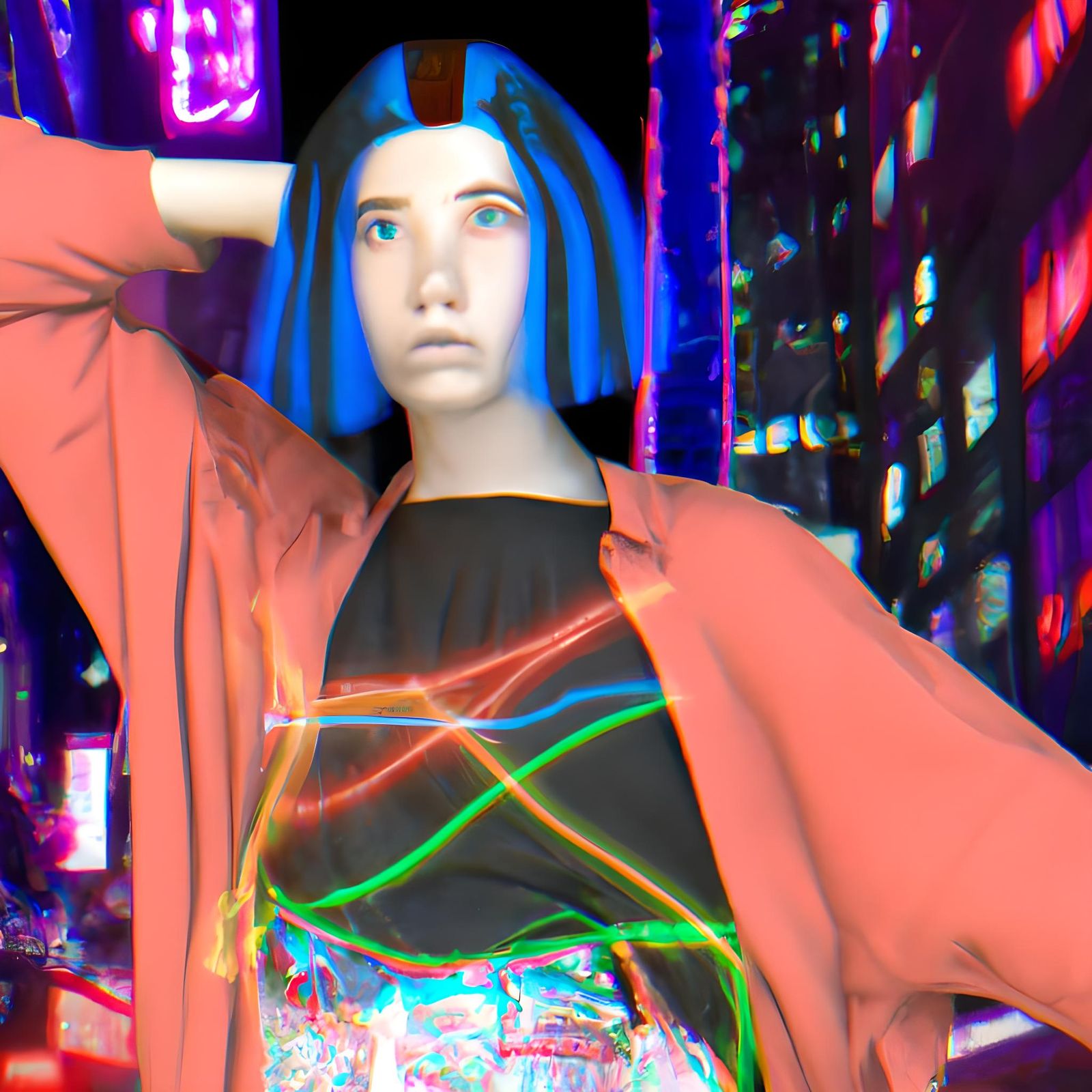 Neo Tokyo Fashion Model in Hyperrealistic Art Deco Style