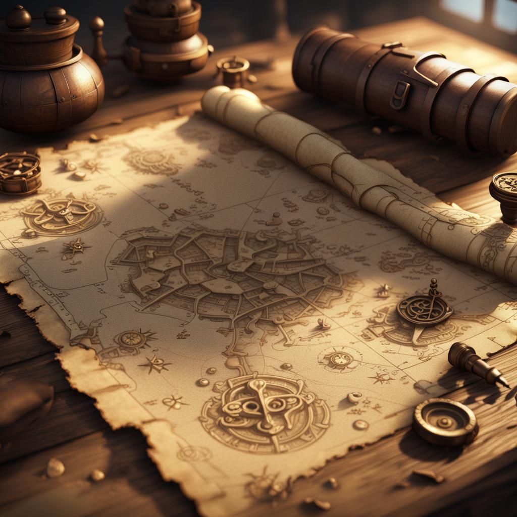 Treasure Map with Hidden Clues in 3D