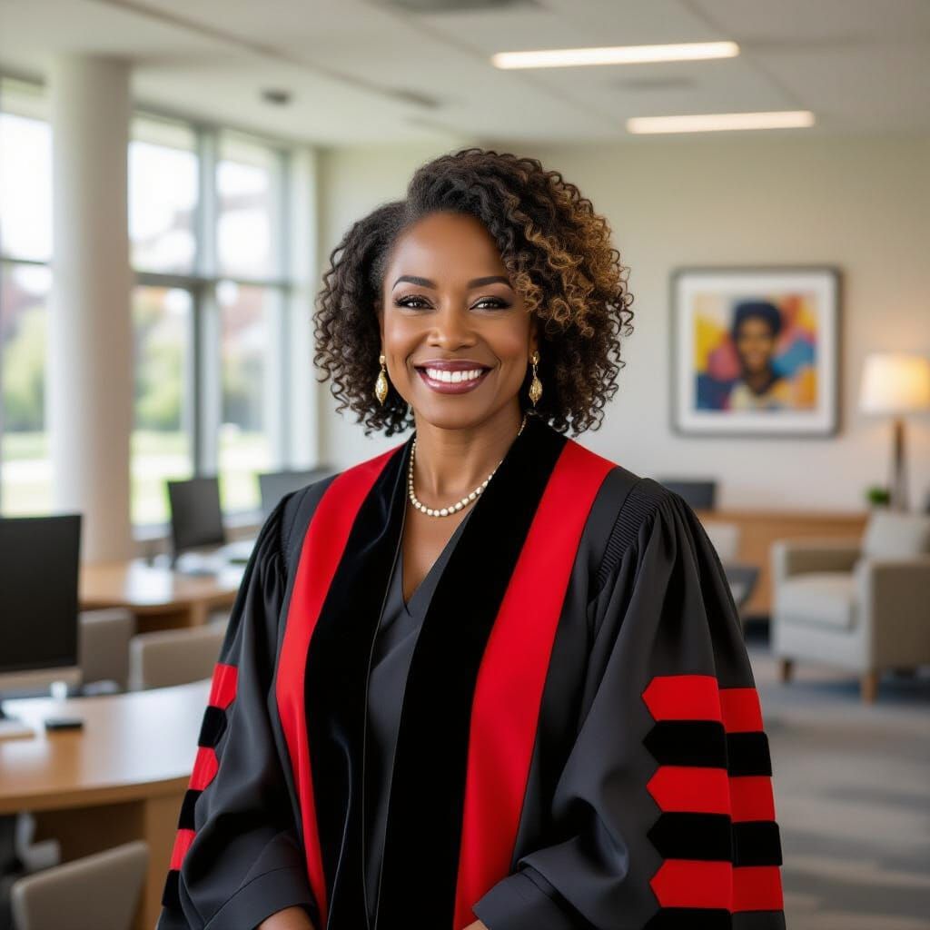 Confident College Dean Portrait in Vibrant Realism