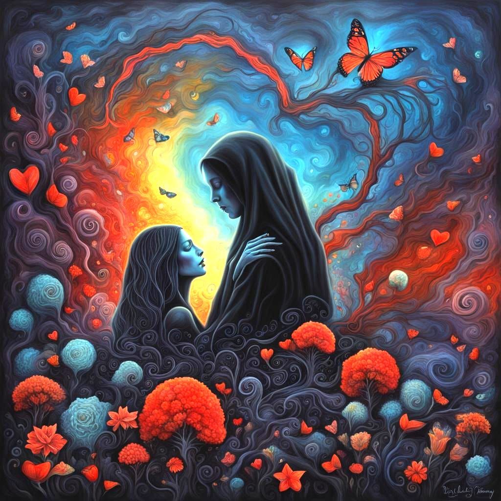 Vibrant Dark Fantasy Surrealism: Expressing Love