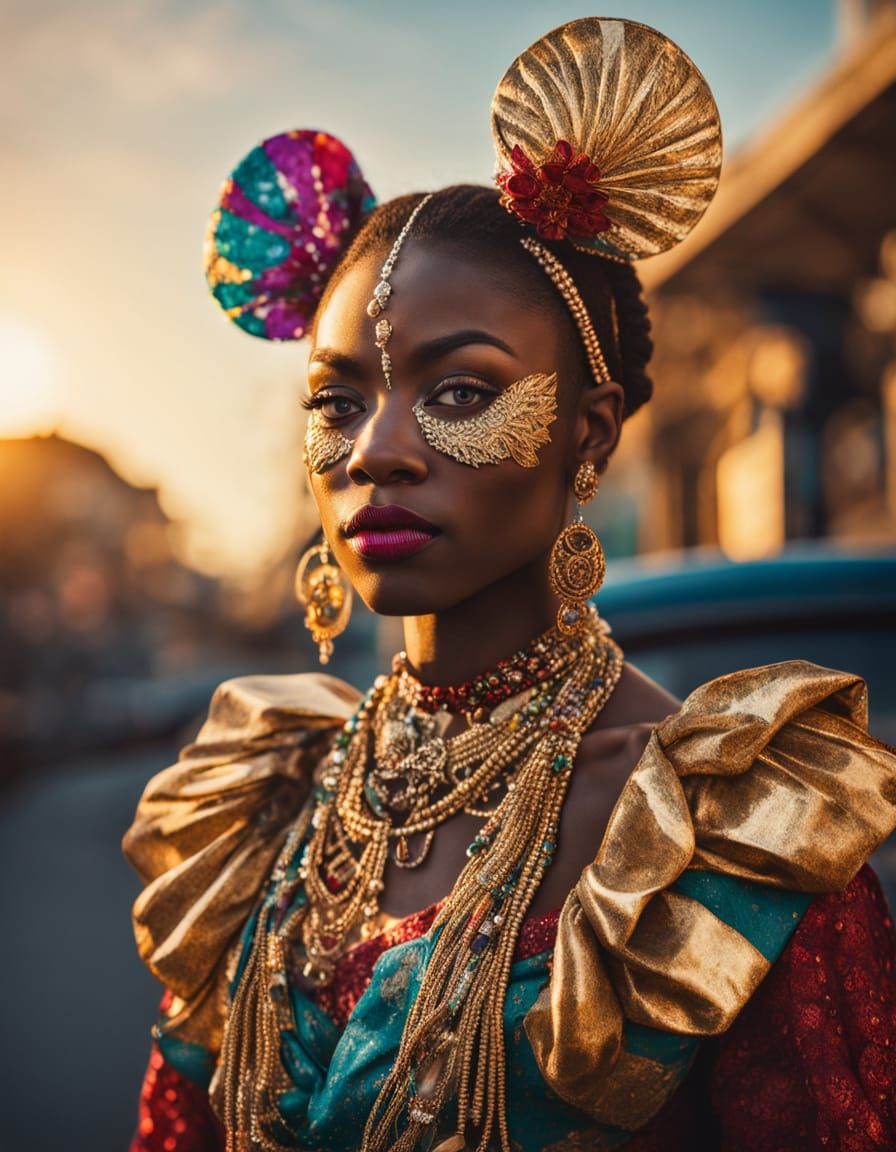African American Woman in Glamorous Mardi Gras Mask