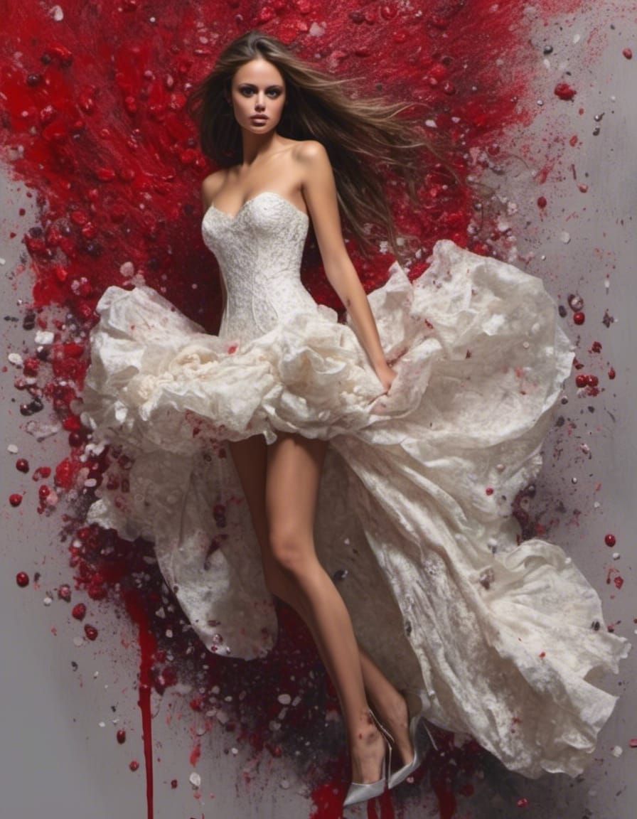 Hyperrealistic Nude Bride in Fiery Aftermath