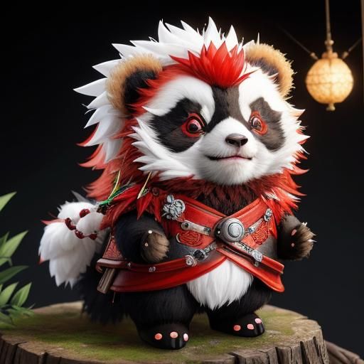 Adorable Knitted Red Panda with Mohawk