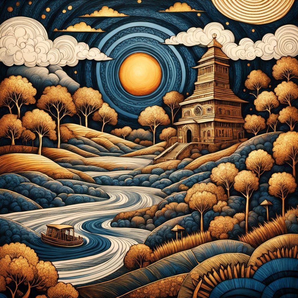 Golden Hour Eau Forte on Weathered Metal, Sunlit Cornflower ...