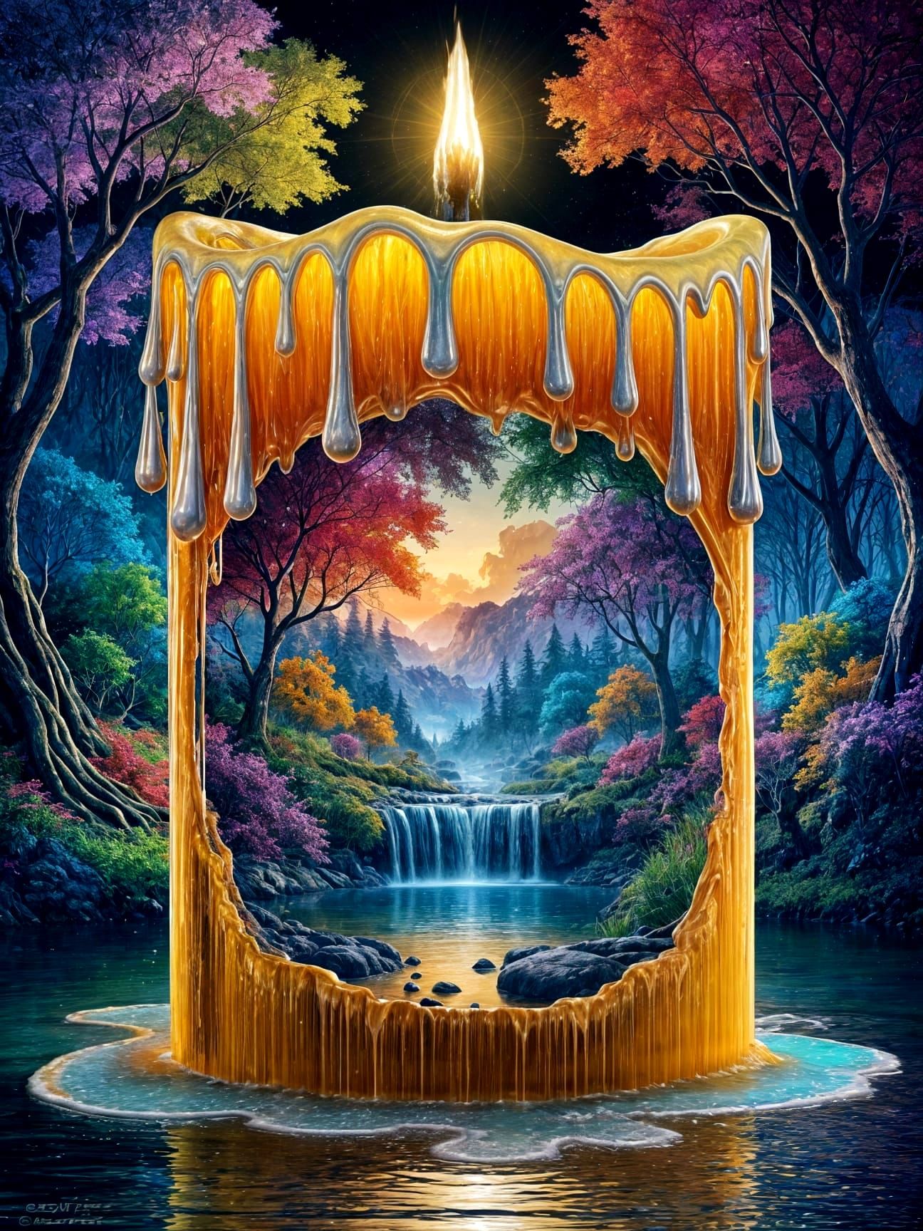 Vibrant Candle Reveals Enchanted Forest Scene