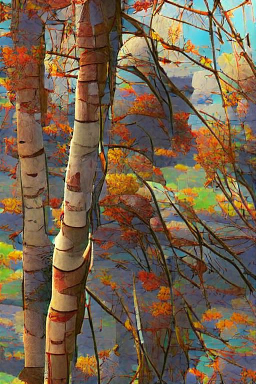 Autumn Birches in 3D Rendering