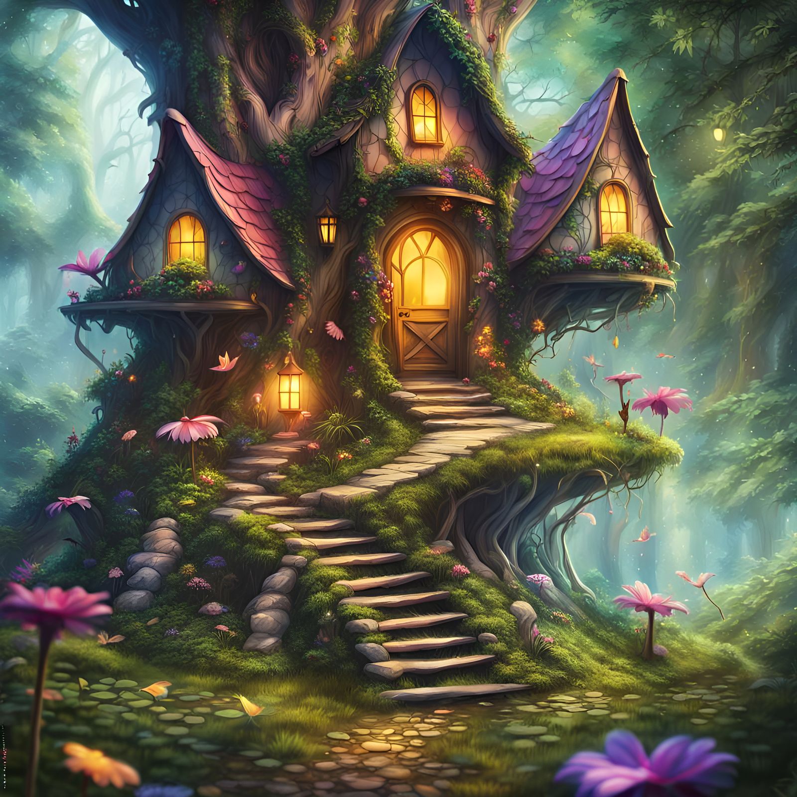 Fantasy fairy house in a beautiful enchanted forest