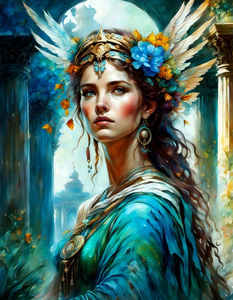 Artemis Portrait in Heavenly Temple, Anime Style