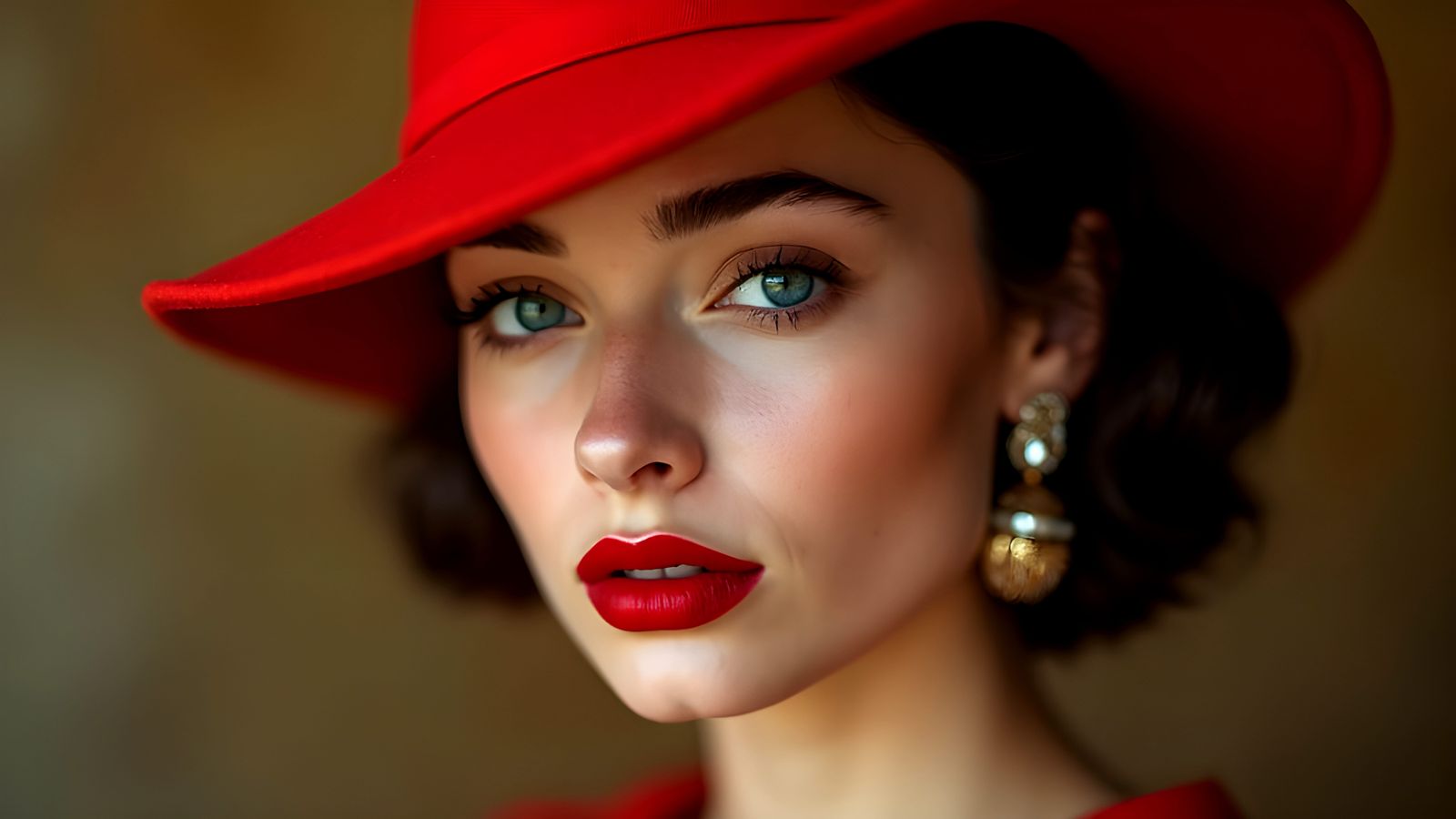 Elegant Woman in Red Hat, Professional Portrait