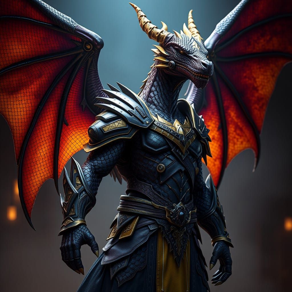 Dark Fantasy Dragonborn Hero in Elegant Armor