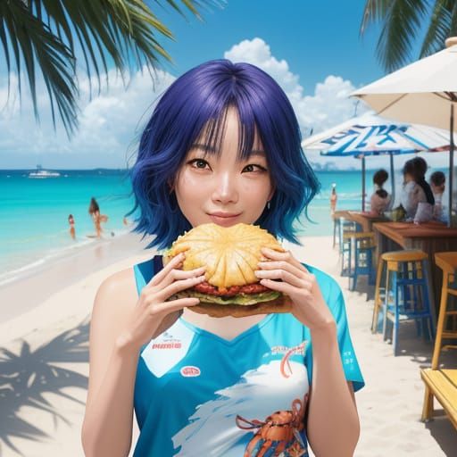 Vibrant Beachside Munchies in Anime Style