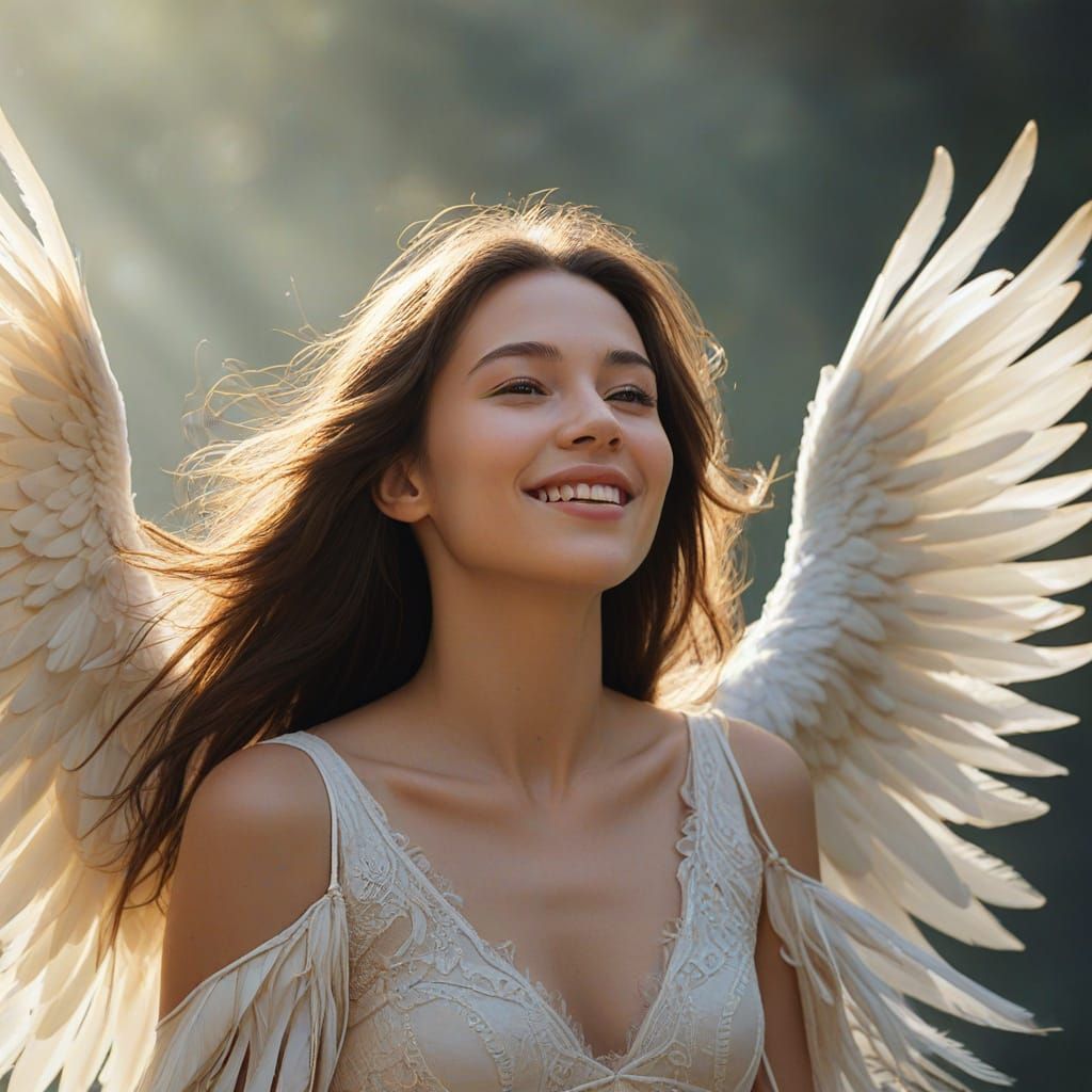 Girl Rides Bird of Love Above Faith and Hope