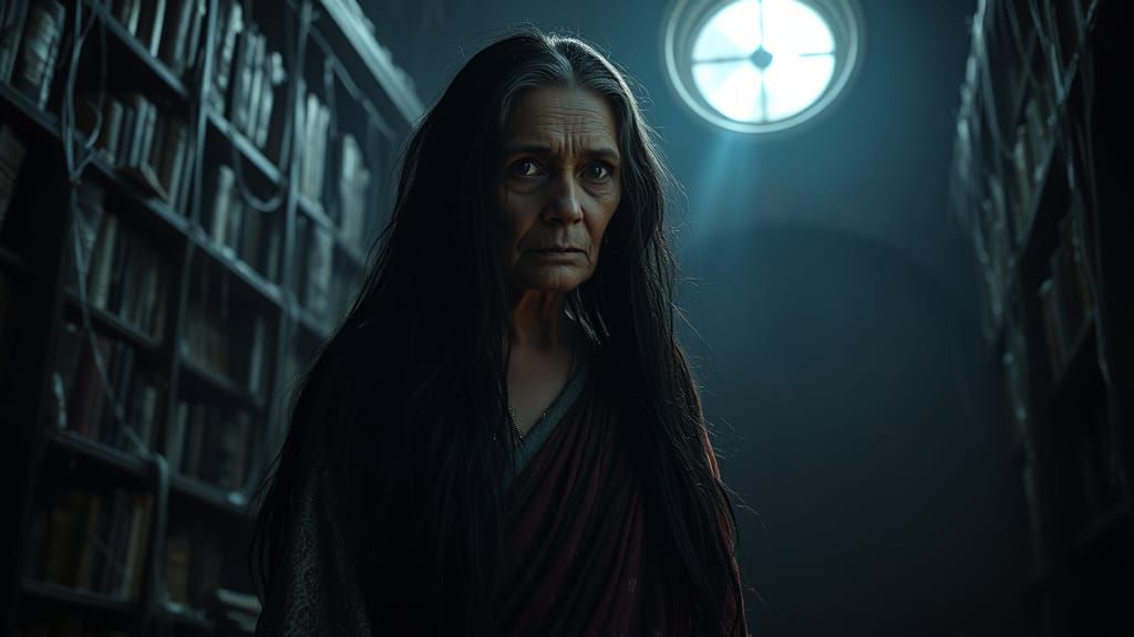Gothic Horror: Mystical Elder in Ancient Library